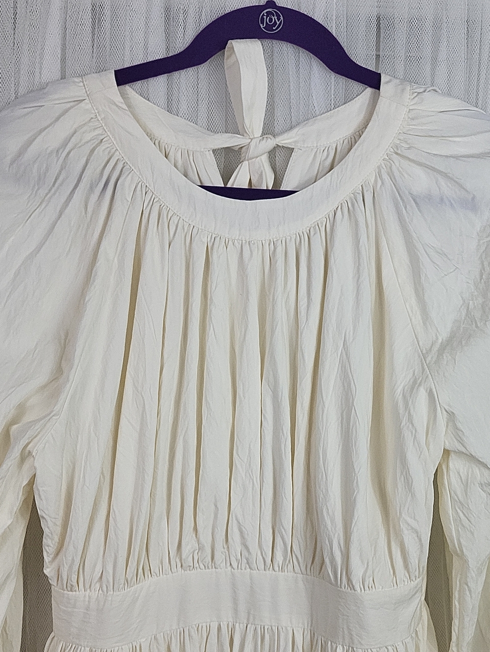 Yoomini Women's Cream Long-Sleeve Midi Dress with Smocked Cuffs. Size S - Picture 7 of 14